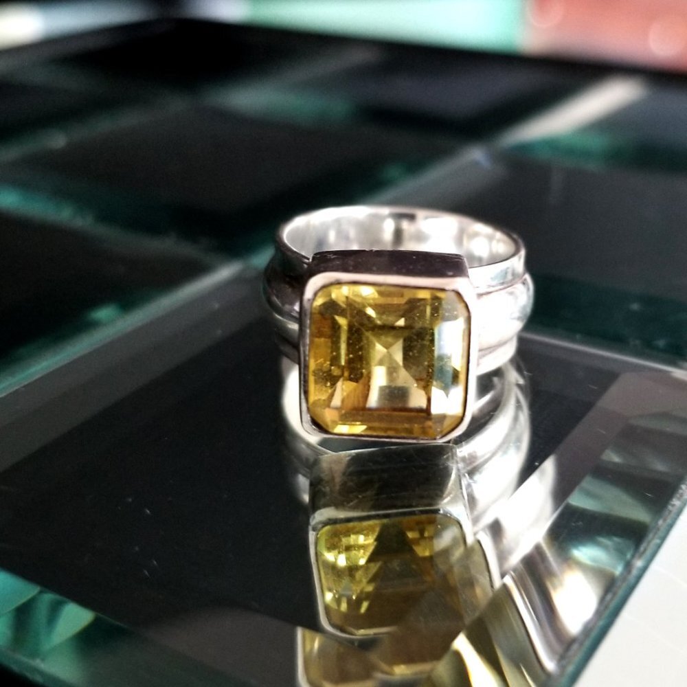 Citrine and Silver Ring with Modern Design